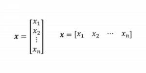 Representação matemática de vetores coluna e linha, respectivamente